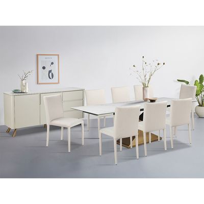 Arthur 6 To 8 Seater Extendable  Stone  Dining Table -  White / Antique Gold